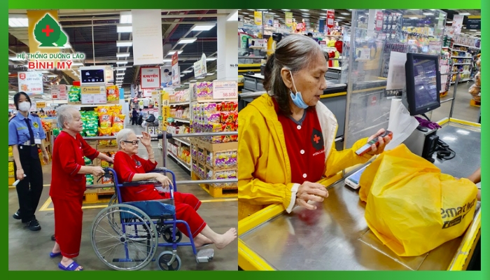 Người cao tuổi đi siêu thị